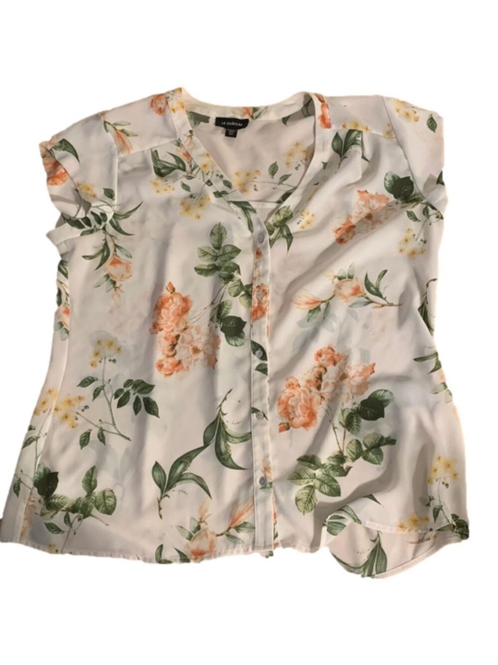 Le Chateau White Floral Blouse Large